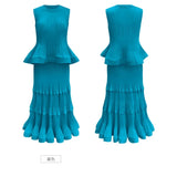 Pleated T-Shirt Top 2026 Summer New Ruffled Sleeveless Vest Simple Elegant Fashion Cake Skirt Elegant Women Travel Outfit