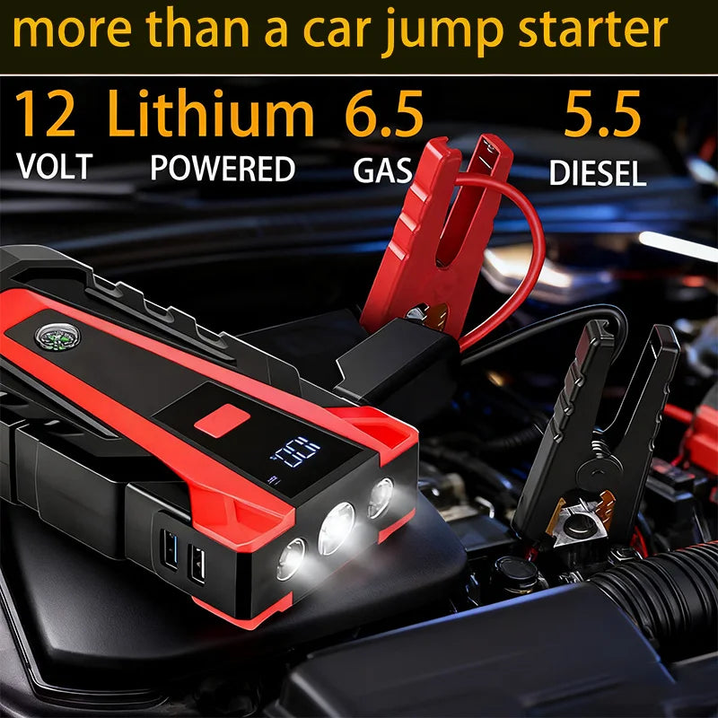 2026 Upgraded 99800mAh 12V Jump Starter: Portable Lithium, Dual USB, Flashlight, Emergency Car Battery Booster