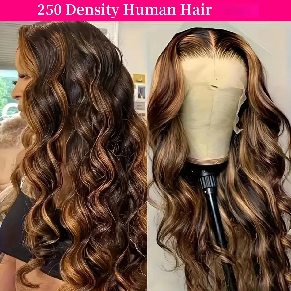 Body Wave Human Hair Wigs Highlight 4/27 HD Transparent Lace Frontal Wig 13x6 13x4 Human Hair For Women Preplucked Brazilian Wig