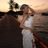 Elegant Sexy Vacation Long Dress Lace High Slit Pleated Charming Summer Luxurious Slimming Party Evening Dresses Women's Clothes