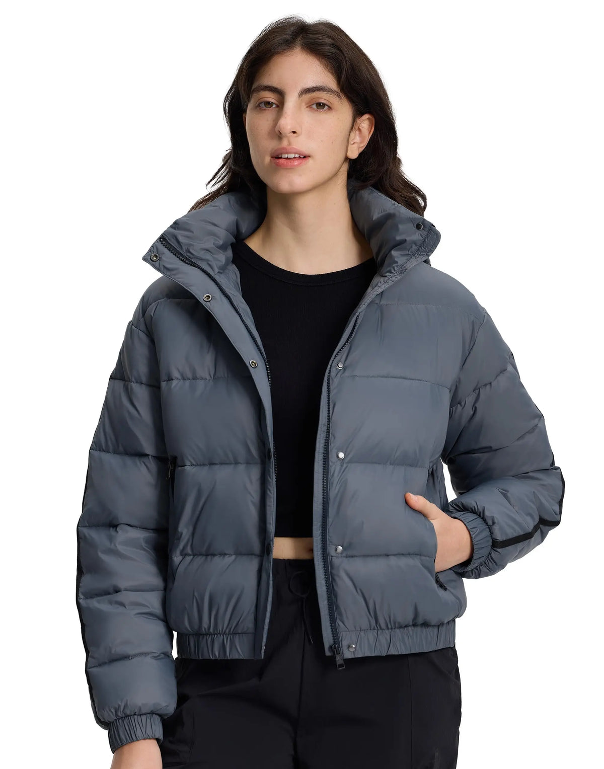 Pioneer Camp Women's Winter Cropped Puffer Jacket with Hood Waterproof Short Warm Quilted Jacket Puffy Bubble Coat Outerwear