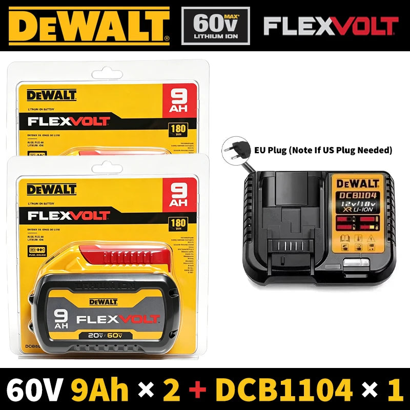 ‍Original Dewalt 60V 9AH Flexvolt Battery, 20V 9.0Ah Battery Charger Combo, DCB609 Power Tool Battery Replacement Li-Ion 180Wh