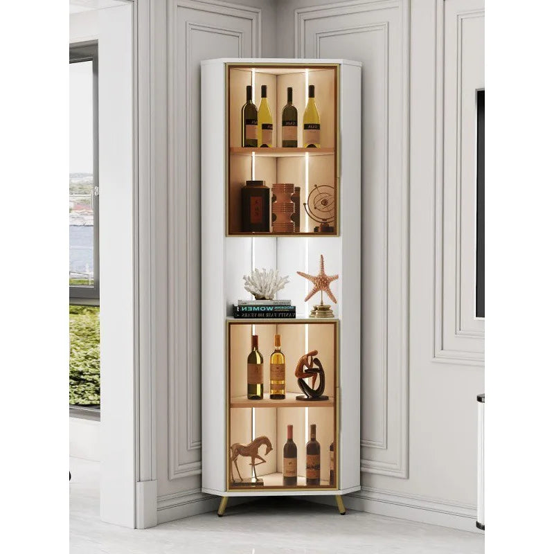 Corner Cabinet with Light Solid Wood Living Room Corner Corner Cabinet Display Bookcase Storage Triangle Cabinet Dining