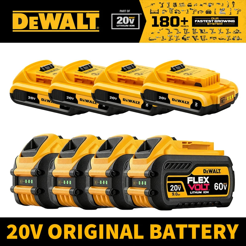 100% Original Dewalt 20V Battery 2AH 9AH Li-Ion Replacement Battery Charger Combo DCB202 DCB609 DCB209 DCB206 Power Tool Battery