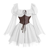Renaissance Period Medieval New Long Sleeved Women's Bubble Sleeve Dress Halloween Fashion Retro New Party Waist Cinched Skirt