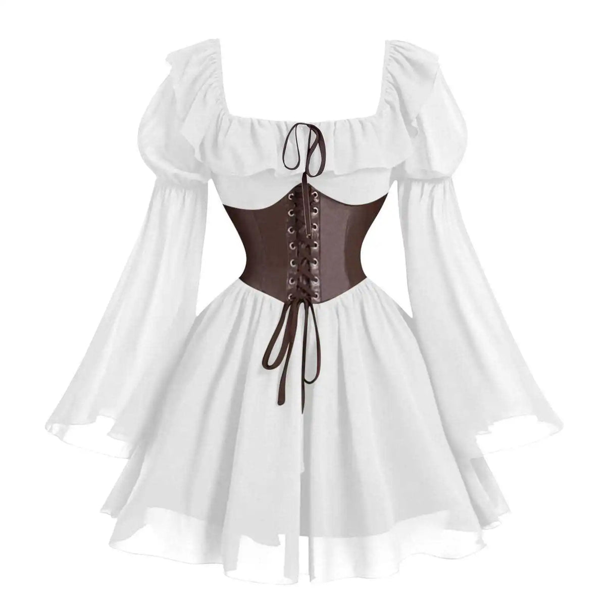 Renaissance Period Medieval New Long Sleeved Women's Bubble Sleeve Dress Halloween Fashion Retro New Party Waist Cinched Skirt