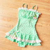 Cute Little Cherry One-piece Swimsuit Sweet Polka Dot Halter Strap Bow One-piece Vacation Hot Spring Bathing Suit Sexy Bikini