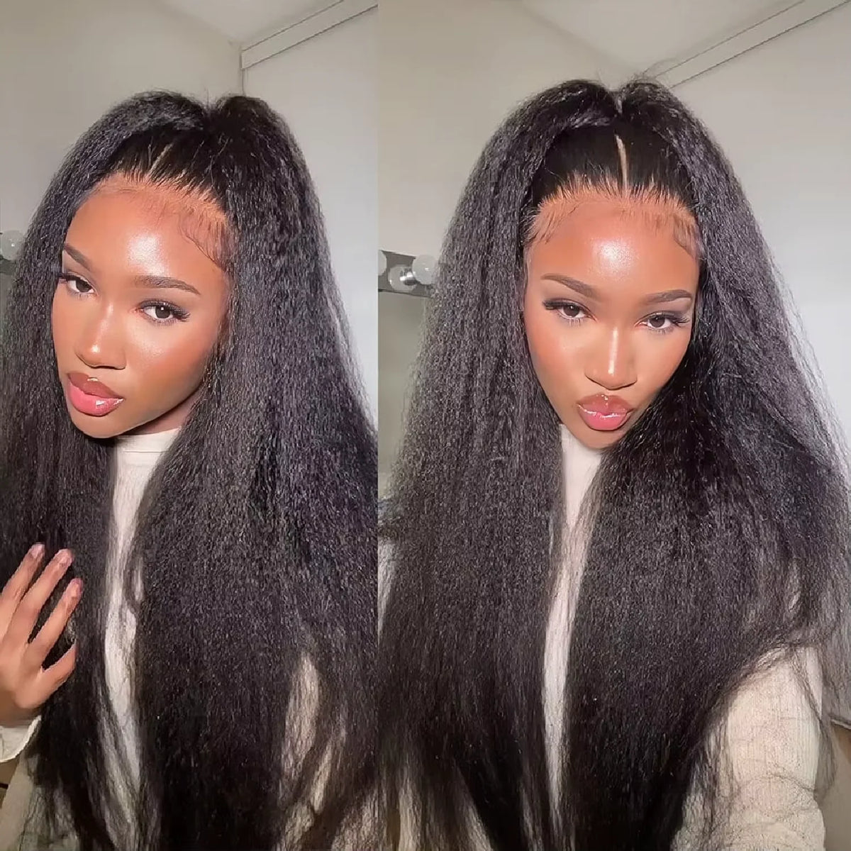 36 Inch Invisible Strap 360 HD Full Lace Glueless Wig Kinky Straight Frontal Wig Yaki Straight Lace Front Human Hair Wig