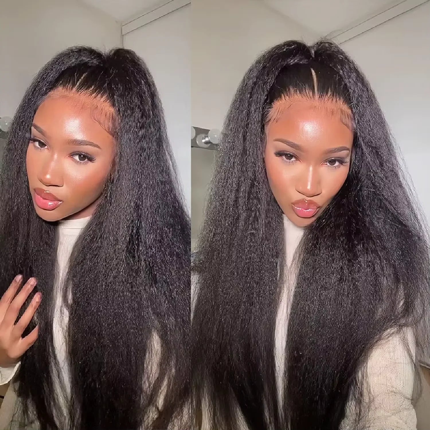 36 Inch Invisible Strap 360 HD Full Lace Glueless Wig Kinky Straight Frontal Wig Yaki Straight Lace Front Human Hair Wig