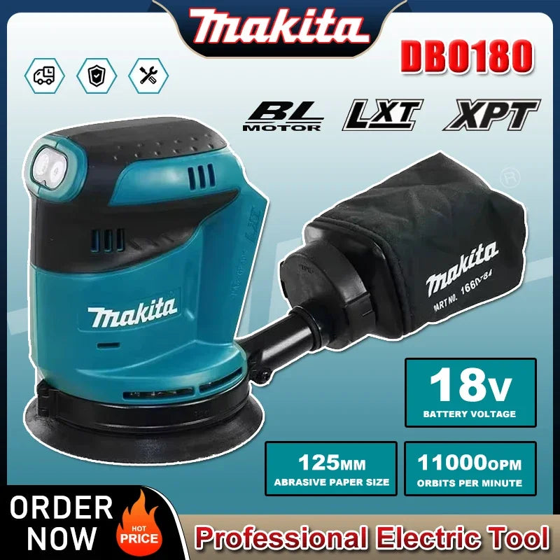 Makita DBO180Z 18V Brushless Cordless Rechargeable Disc Random Orbital Sander Woodworking Sanding Putty Polishing Bare Tool