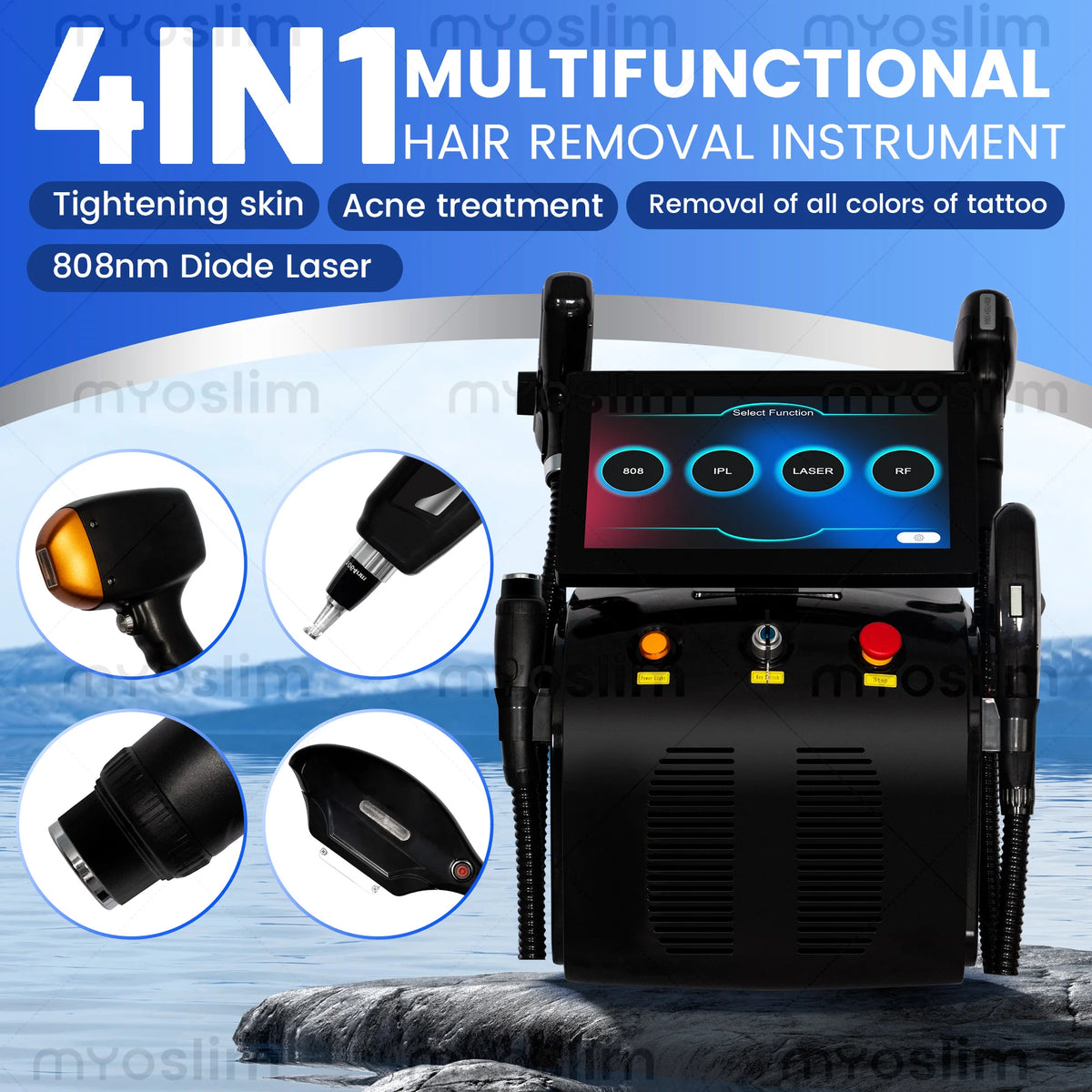 4 IN 1 Soprano Titanium Ice Platinum RF Diode 755 808 940 1064nm 4 Wave PICO Laser ND:YAG Painless Hair Removal Machine