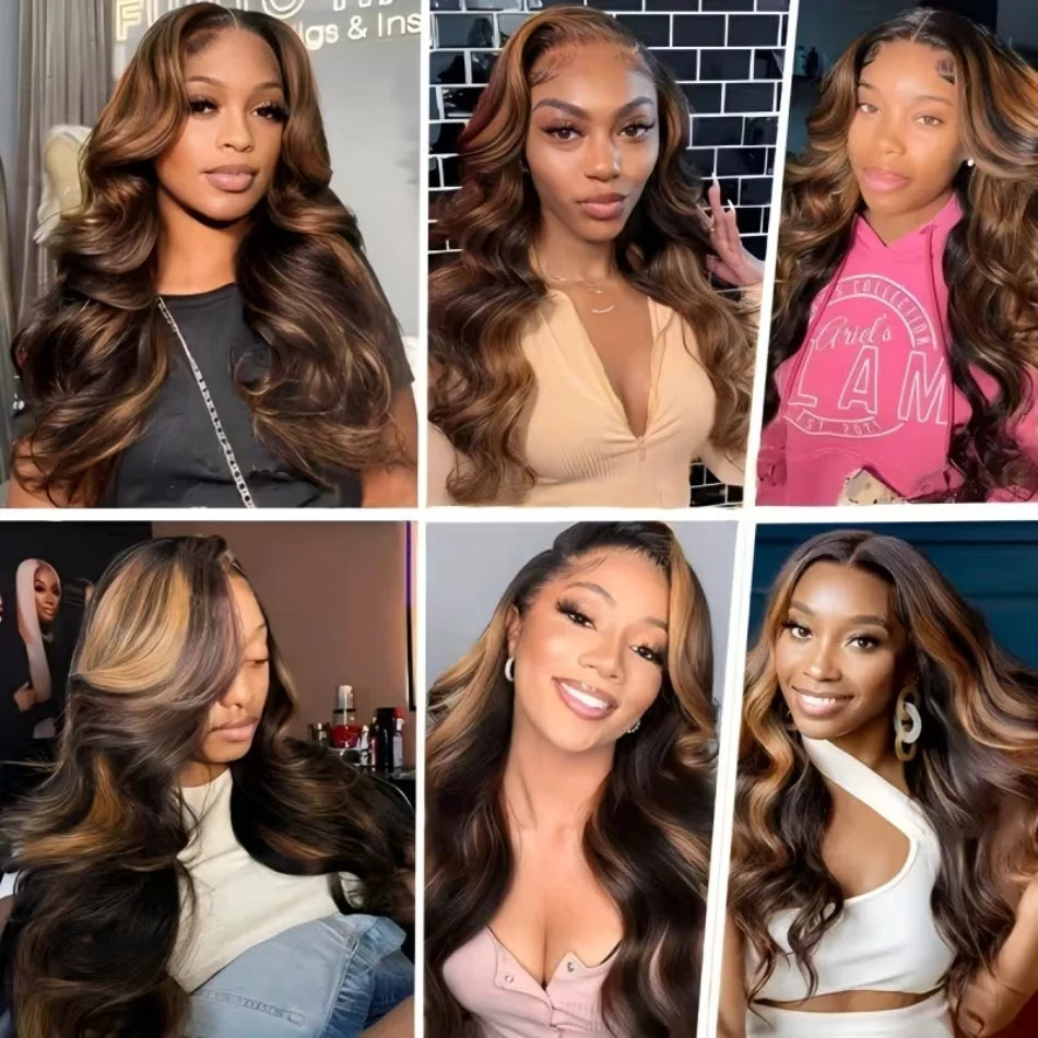 P1B30 Highlight Ombre Body Wave Human Hair Wigs 13X6 Hd Lace Frontal Wig