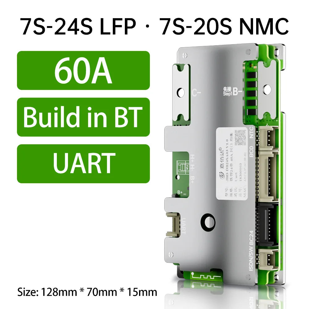 JBD Smart LiFePO4 BMS 7S 8S 24V 12S 13S 14S 36V 16S 48V 20S 21S With Built-in Bluetooth 40A 80A 100A Uart Function For E-bike