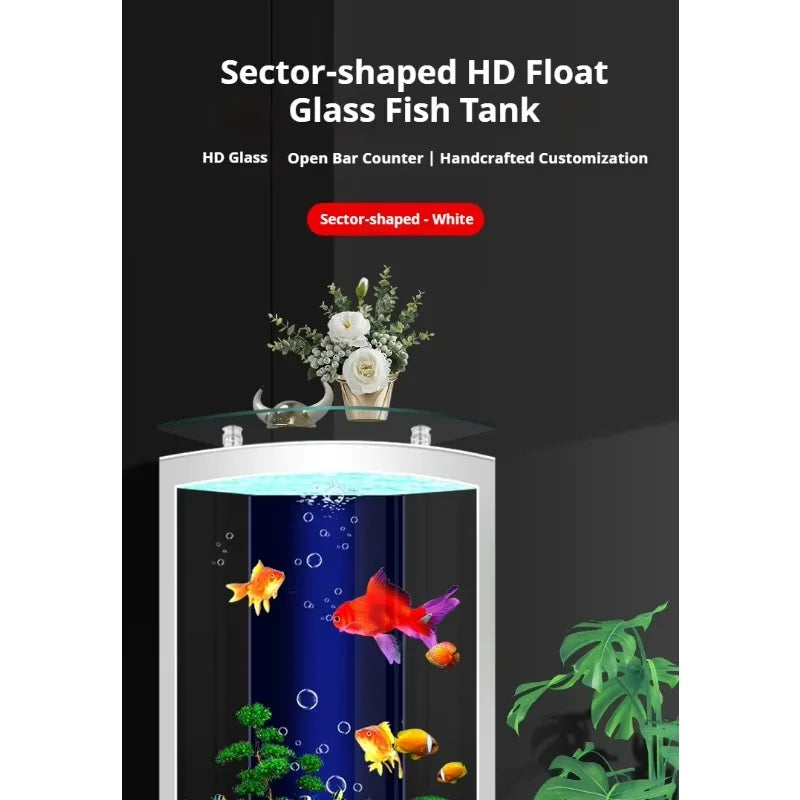 All-in-One AquariumSector-Shaped Vertical Goldfish Tank With Rear Filtration System-Medium Large Fish Aquarium For Living RoomsF