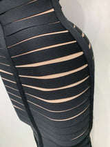 Women Sexy Sleeveless Square Collar Black Tassel Long Bandange Dresses Elegant Evening Party Birthday Gown Design Club Dress