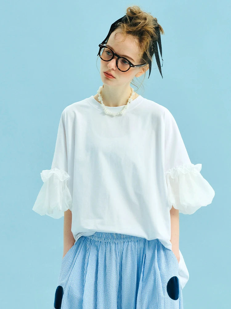 2026 imakokoni summer pure cotton casual loose fitting yarn design lantern sleeve top 255029+255030