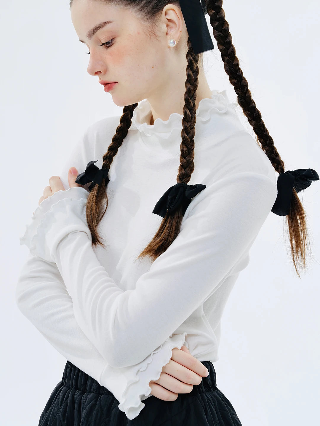 IMAKOKONI original design autumn solid color high collar long sleeve pullover slim T-shirt bottoming shirt women's