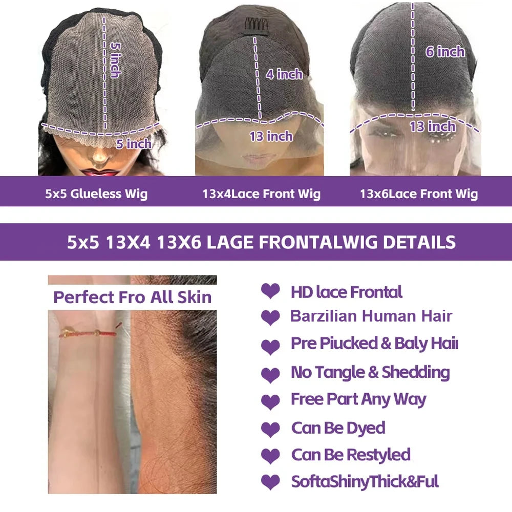 13x4 13x6 HD Lace Frontal 5x5 Closure Wigs | 40 42 Inch Bone Straight