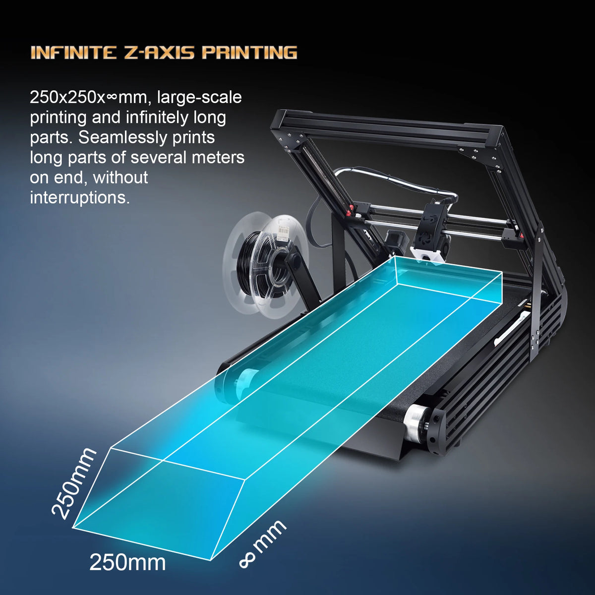 IdeaFormer IR3 V2 Infinite Z-Axis Steel Conveyor Belt 250×250×∞mm With Extended Tray Klipper Firmware Auto Leveling 3D Printer
