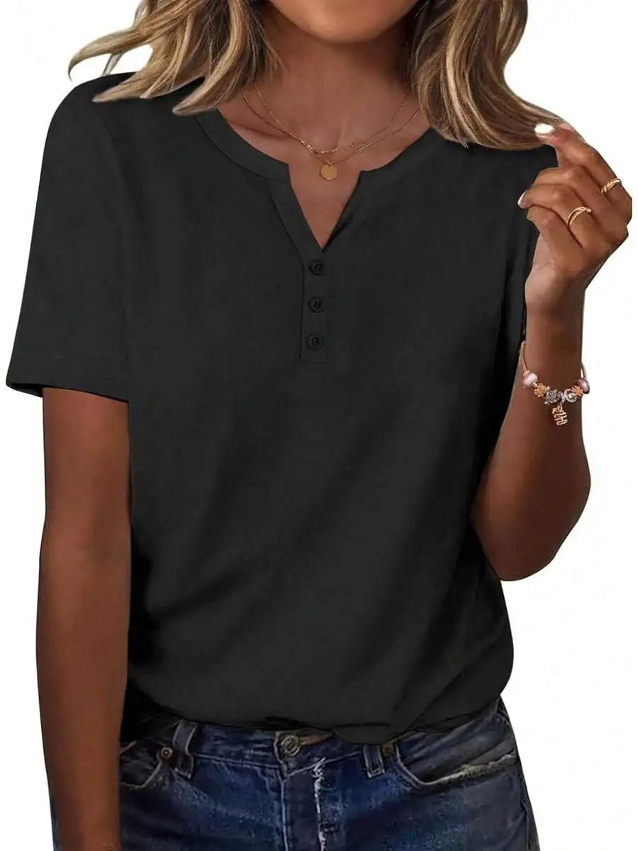 Womens Casual Short Sleeve V-Neck Floral Print Top