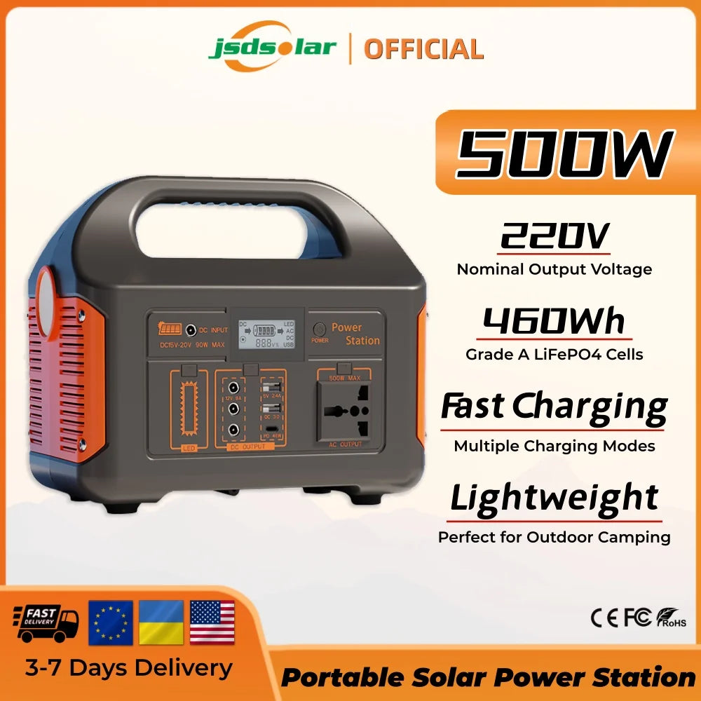 Jsdsolar 300W 500W Portable Solar Power Station Generator 110V220V LED Light Emergency Solar Power Bank for Home Outdoor Camping