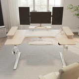 74" U Shaped Electric Height Adjustable Gaming Desk w Keyboard Tray LED Shelves Recording Live Studio Maple,Custom