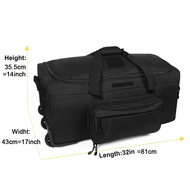 124L Large Capacity Tactical Duffel Bag Rolling Luggage for Heavy-Duty Camping Hiking Luggage Travel Suitcase