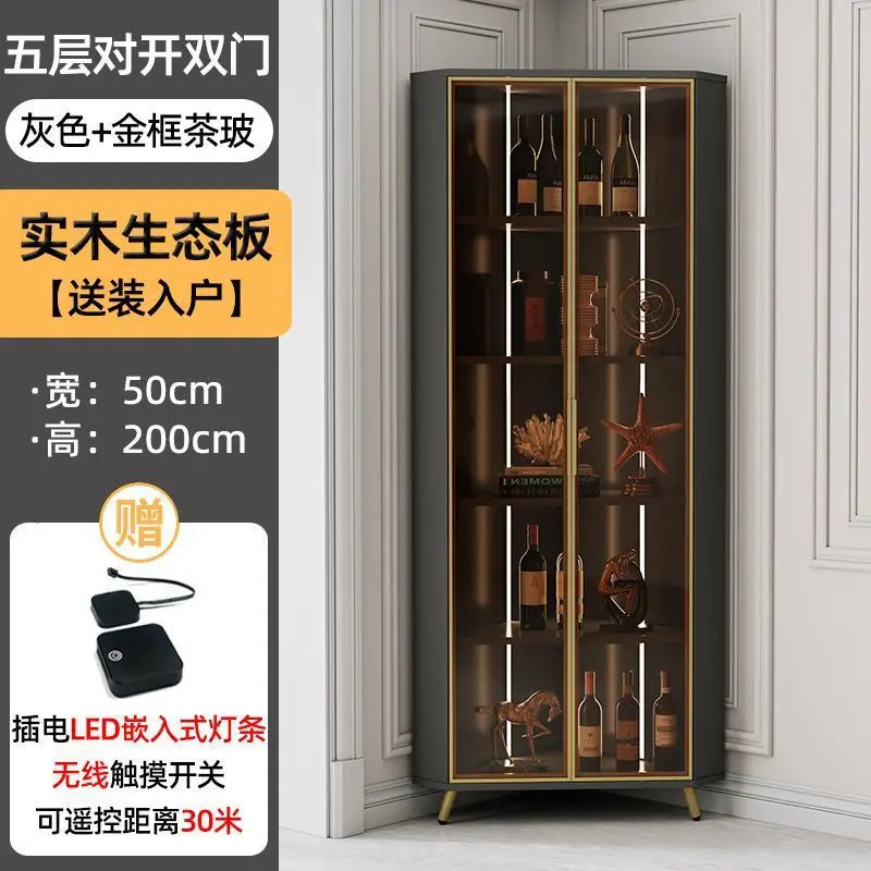 Corner Cabinet with Light Solid Wood Living Room Corner Corner Cabinet Display Bookcase Storage Triangle Cabinet Dining