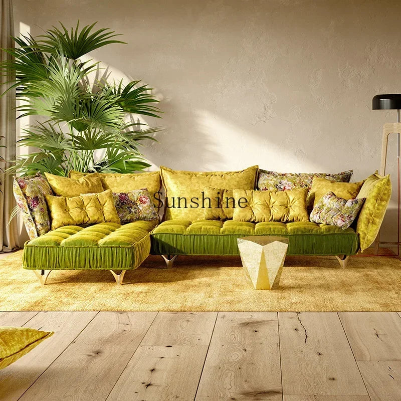Sofa living room retro pattern high-end villa corner combination fabric sofa