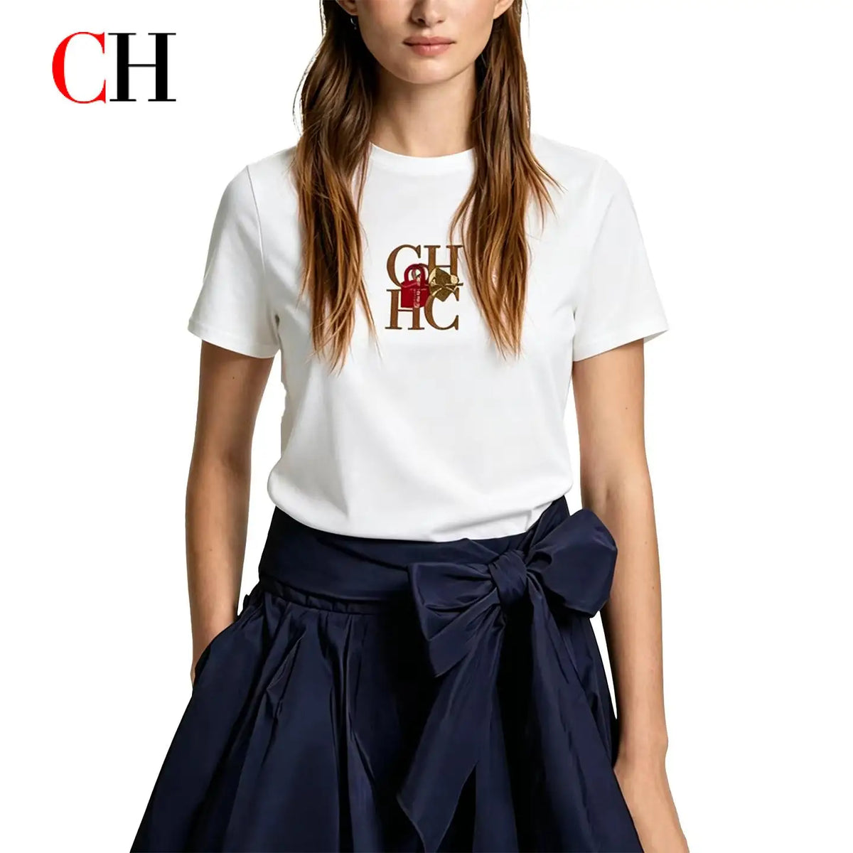 CH Women's clothing-women's cotton embroidered- casual basic T-shirt- street style-summer fashion-comfortable and breathable top