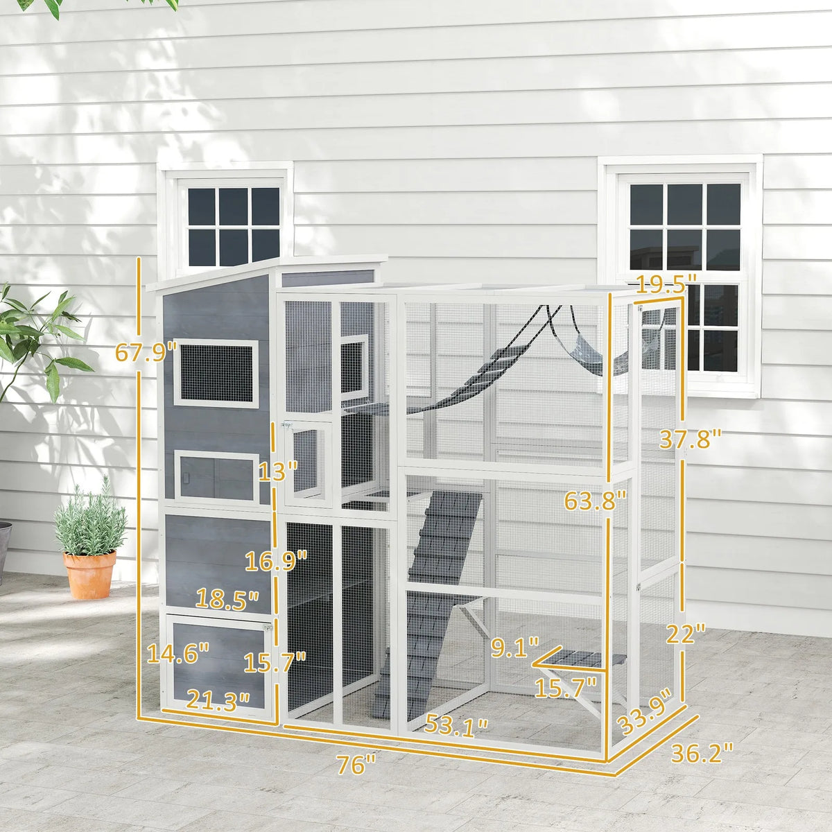 Large Catio Outdoor Cat Enclosure for 2-3 Cats 76" x 36" x 68" Gray