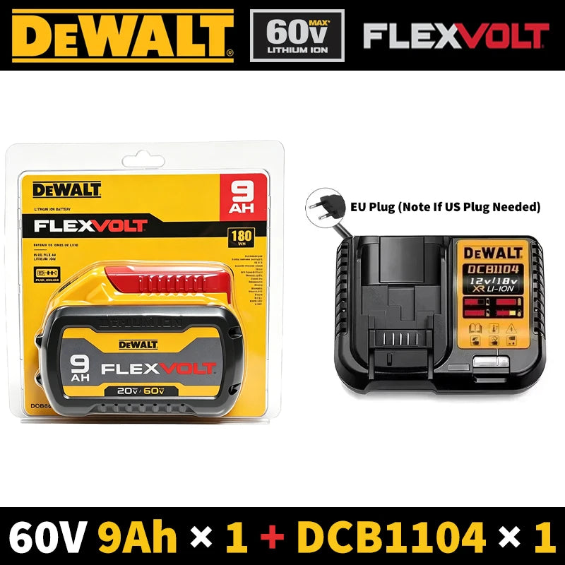 ‍Original Dewalt 60V 9AH Flexvolt Battery, 20V 9.0Ah Battery Charger Combo, DCB609 Power Tool Battery Replacement Li-Ion 180Wh