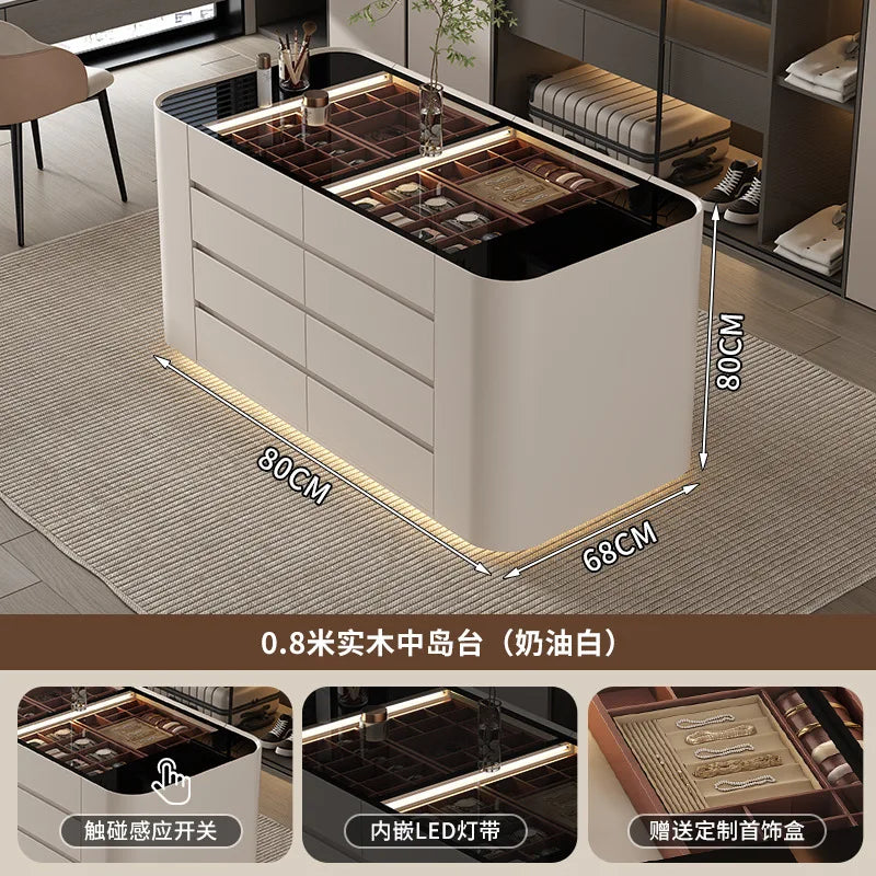 Simple clothing store cloakroom island cabinet drawer storage cabinet solid wood multi-layer studio jewelry display cabinet