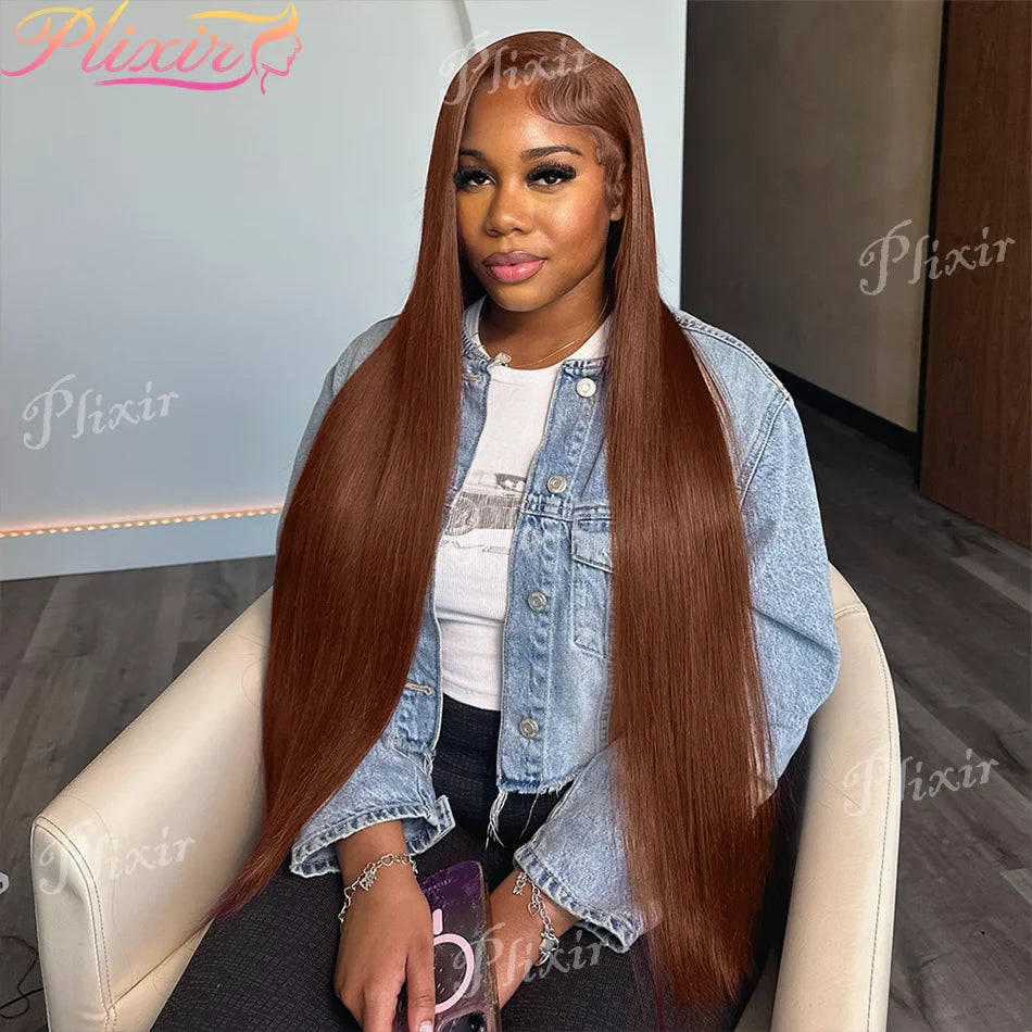 Chocolate Brown Straight 13X6 Hd Lace Frontal Wig Colored Human Hair 13X4 Lace Front Wigs For Women Preplucked 30 36 Inch