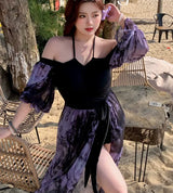 2026 Summer New Large Size Retro Fashion Girl One-piece Conservative Swimsuit Sexy Hot Spring Seaside Vacation Swimsuit Set