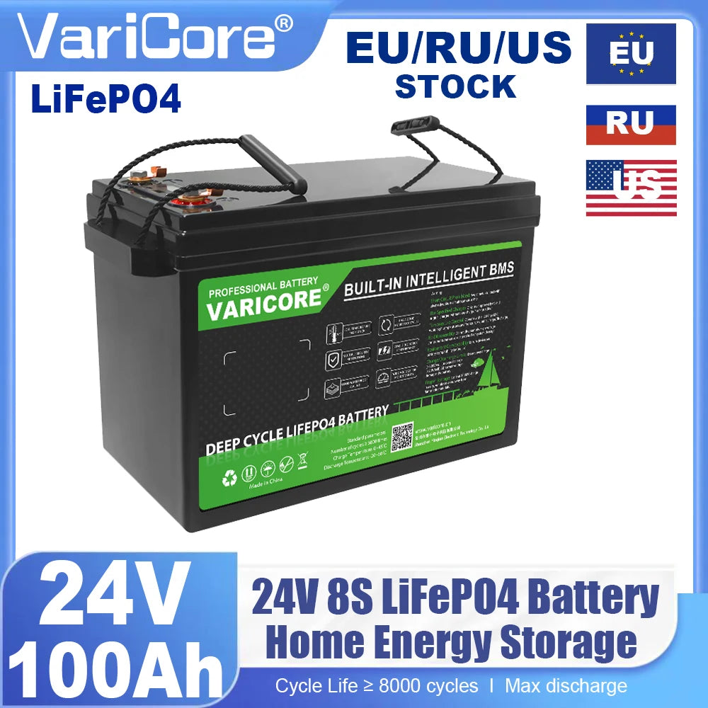 VariCore 24V 100Ah 60Ah LiFePO4 Battery 8-series Lithium Iron Phosphate for Boat Golf Cart Car Lighter Batteries 29.2V Duty-free
