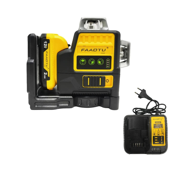 FAAOTU 089LG 3 Sides*360 Degree Vertical Lines Laser Level Meter Outdoor 12V Lithium Battery Horizontal Green Light Level