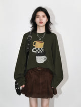 CHIC VEN Women T-Shirts Loose Casual New Retro Mug Print Cotton Long Sleeved Tees Female Top Spring Autumn 2026 Korean Clothing