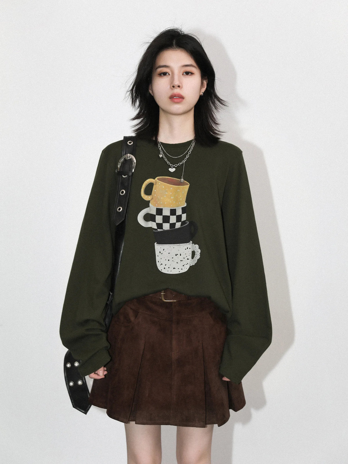 CHIC VEN Women T-Shirts Loose Casual New Retro Mug Print Cotton Long Sleeved Tees Female Top Spring Autumn 2026 Korean Clothing