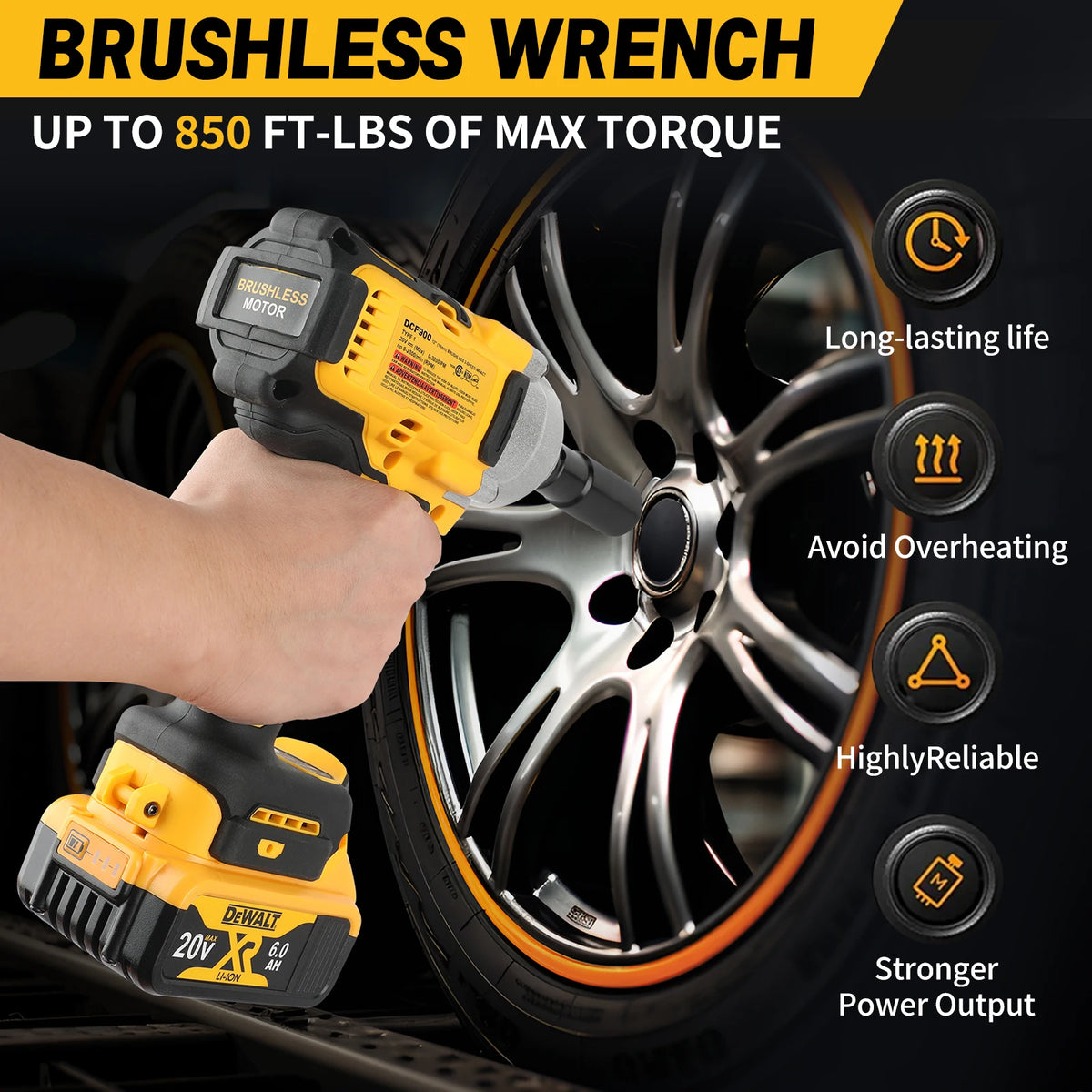 DEWALT DCF900 20V 1/2" Impact Wrench,features a brushless motor Its high torque output makes an ideal choice for tackling tough