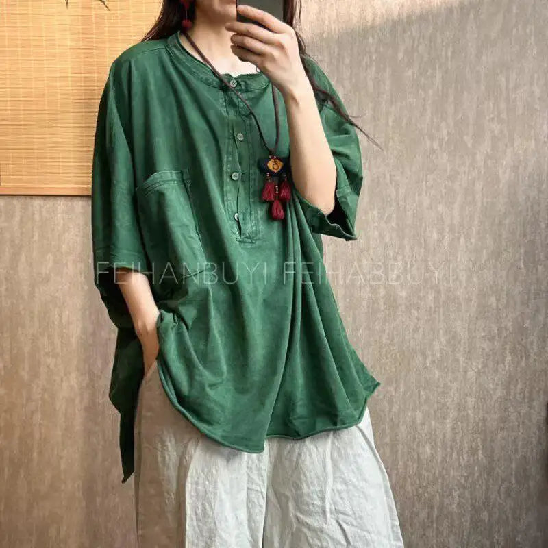 2026 Spring Summer New Arts Style Women O-neck Short Sleeve Casual Tshirt Cotton Femme Tops Vintage Loose T shirt Good Quality