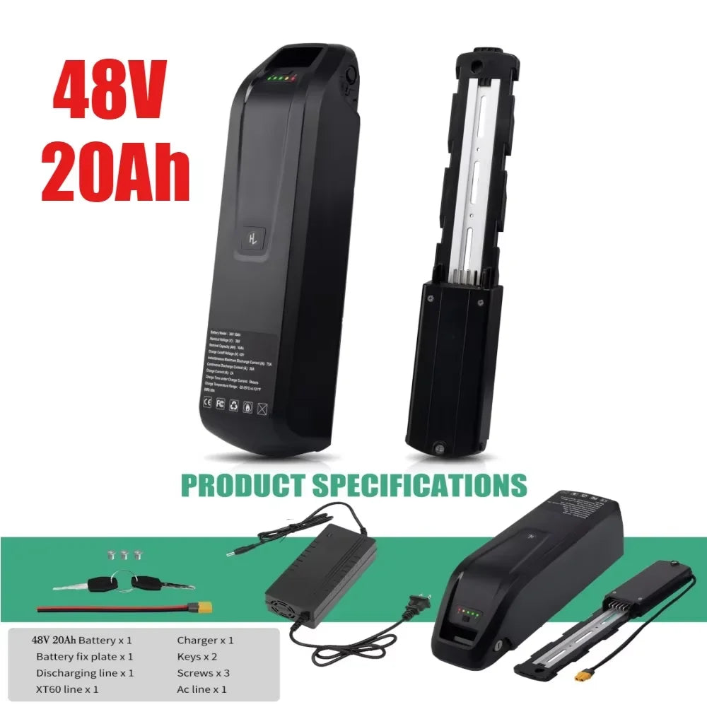 Hailong E-Bike Battery 36V 48V 20000mAh 20Ah Mountain Bicycle 18650 Electric Bateria Pack for Bafang 1500W 1000W 750W 500W