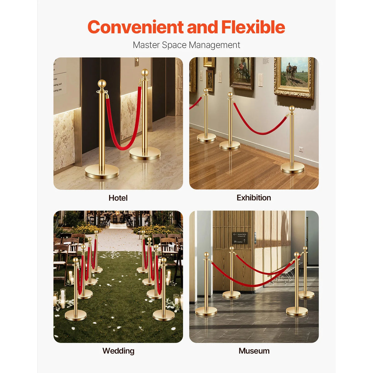 SucceBuy Stanchions 4/6/8Pcs Stainless Steel Post with Fillable Base Red Velvet Ropes & Posts Crowd Control Barriers Stanchions