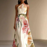 Vestido Sexy Bohemian Beach Holiday Dress Woman Elegant Floral Print High Waist Long Dress Spring Summer One Shoulder Maxi Dress