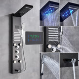 Golden Black Shower Panel Wall Rain Waterfall Shower Faucet Bathroom Shower Set APS Body Spray Jets Plastic Handshower Head