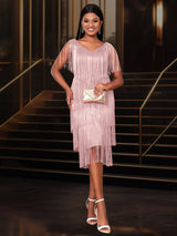 AOMEI Tassel Dresses Party V Neck Sleeveless High Waist Women Fringe Dance Evening Birthday Gowns Sexy Club New African Robe