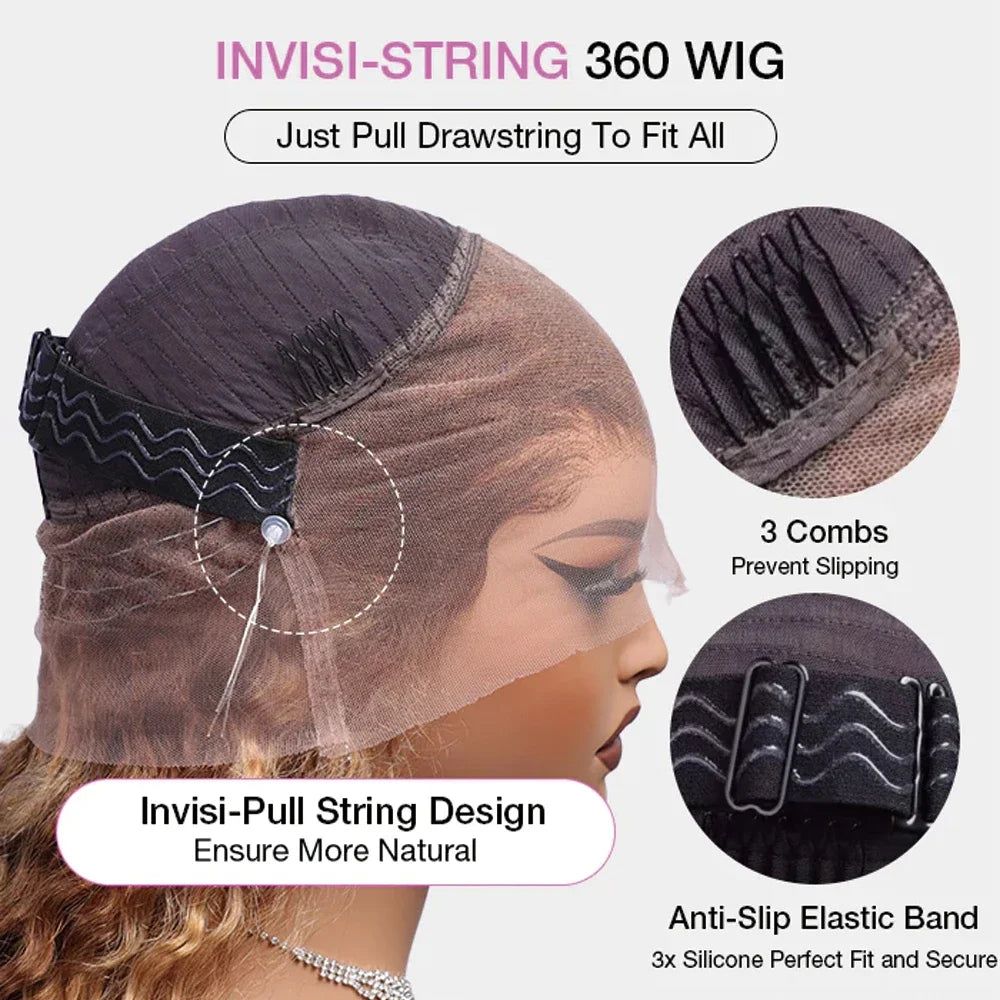 Curly 360 Full Lace Glueless Wig Human Hair Invisible Drawstring 13x6 Hd