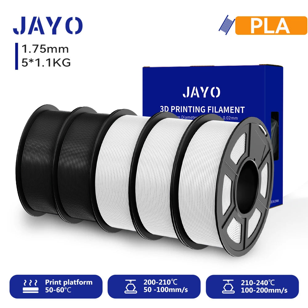 JAYO 3D PETG/PLA/PLA PLUS Filament 1.75mm PLA Filament 5 Rolls For Bambu FDM 3D Printer Neatly Wound 3D Printing Material for 3d