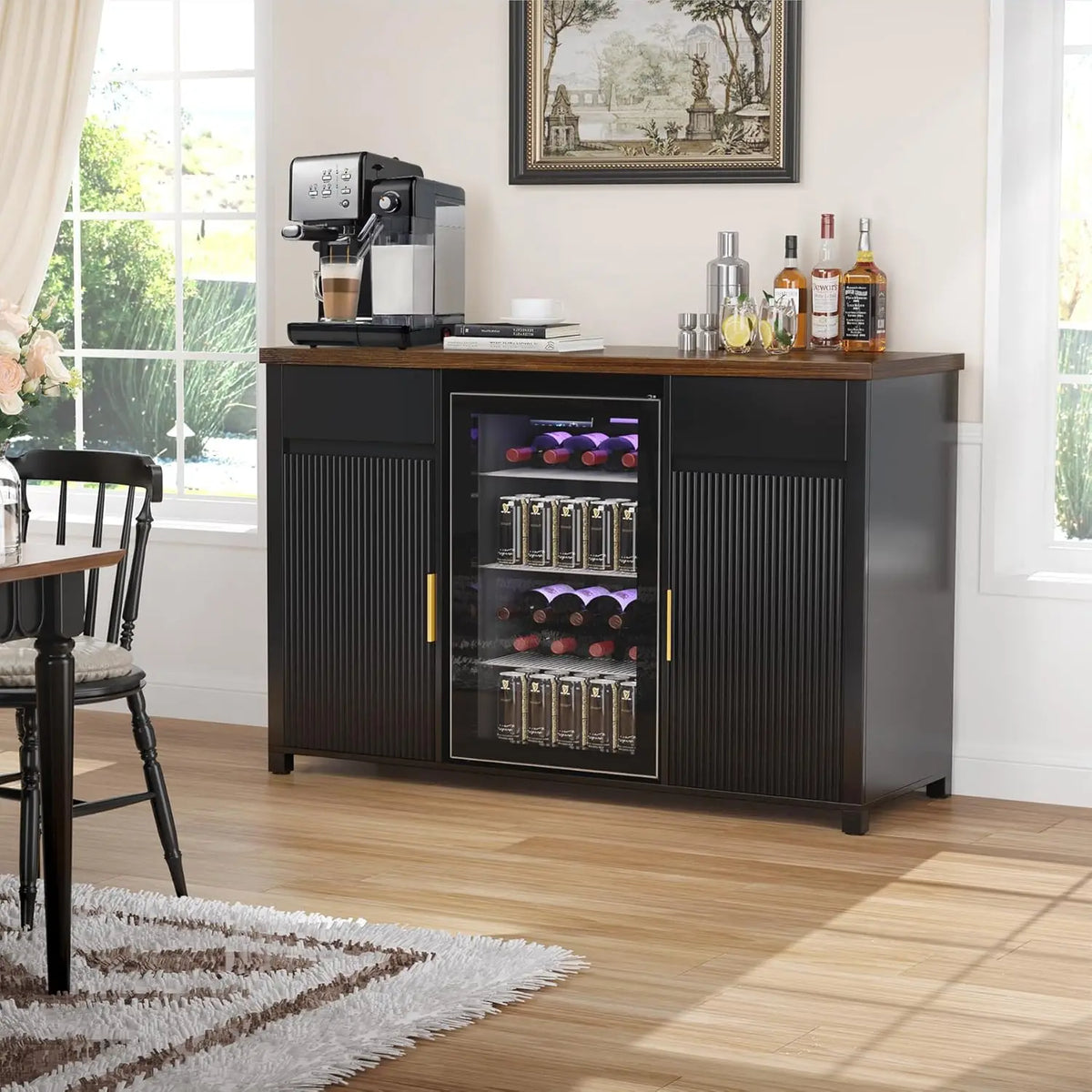 Large Coffee Bar Cabinet with Fridge Space, Mini Fridge Cabinet with Wine Storage, Buffet Sideboard Table for Home,, Customized