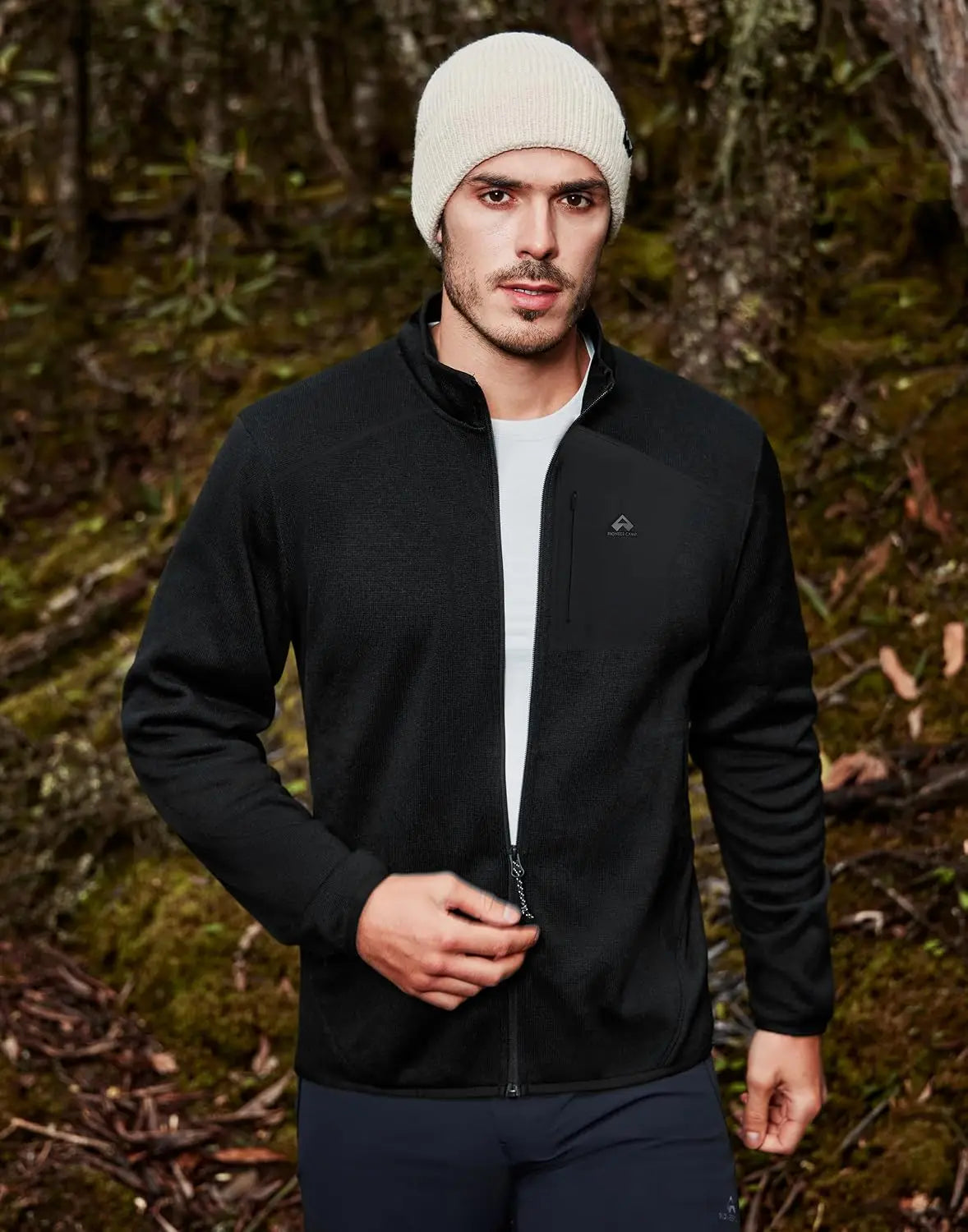 Pioneer Camp Mens Grid Fleece Jacket Full Zip Up Professional Mid Layer Outdoor Winter Thermal Sweatshirt with Chest Pocket